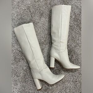 ZARA white leather knee high boots.